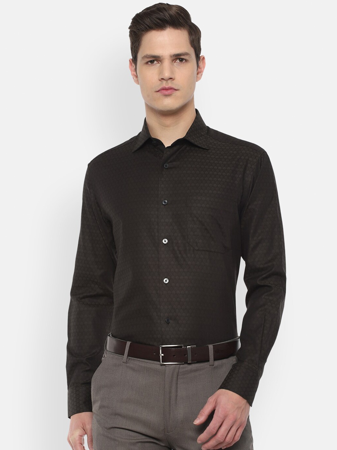 

Louis Philippe Men Brown Ethnic Motifs Printed Pure Cotton Formal Shirt