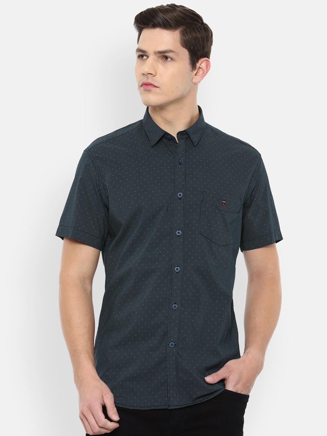 

Louis Philippe Sport Men Navy Blue Slim Fit Printed Pure CottonCasual Shirt
