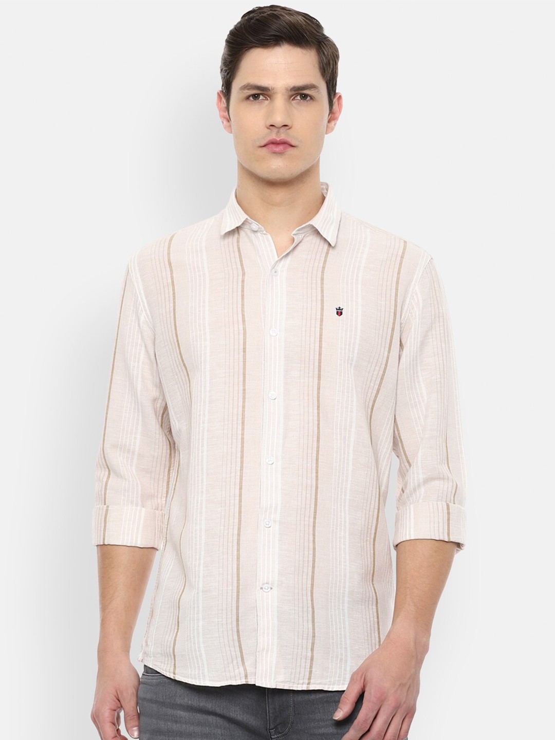 

Louis Philippe Sport Men Beige & White Slim Fit Striped Casual Shirt