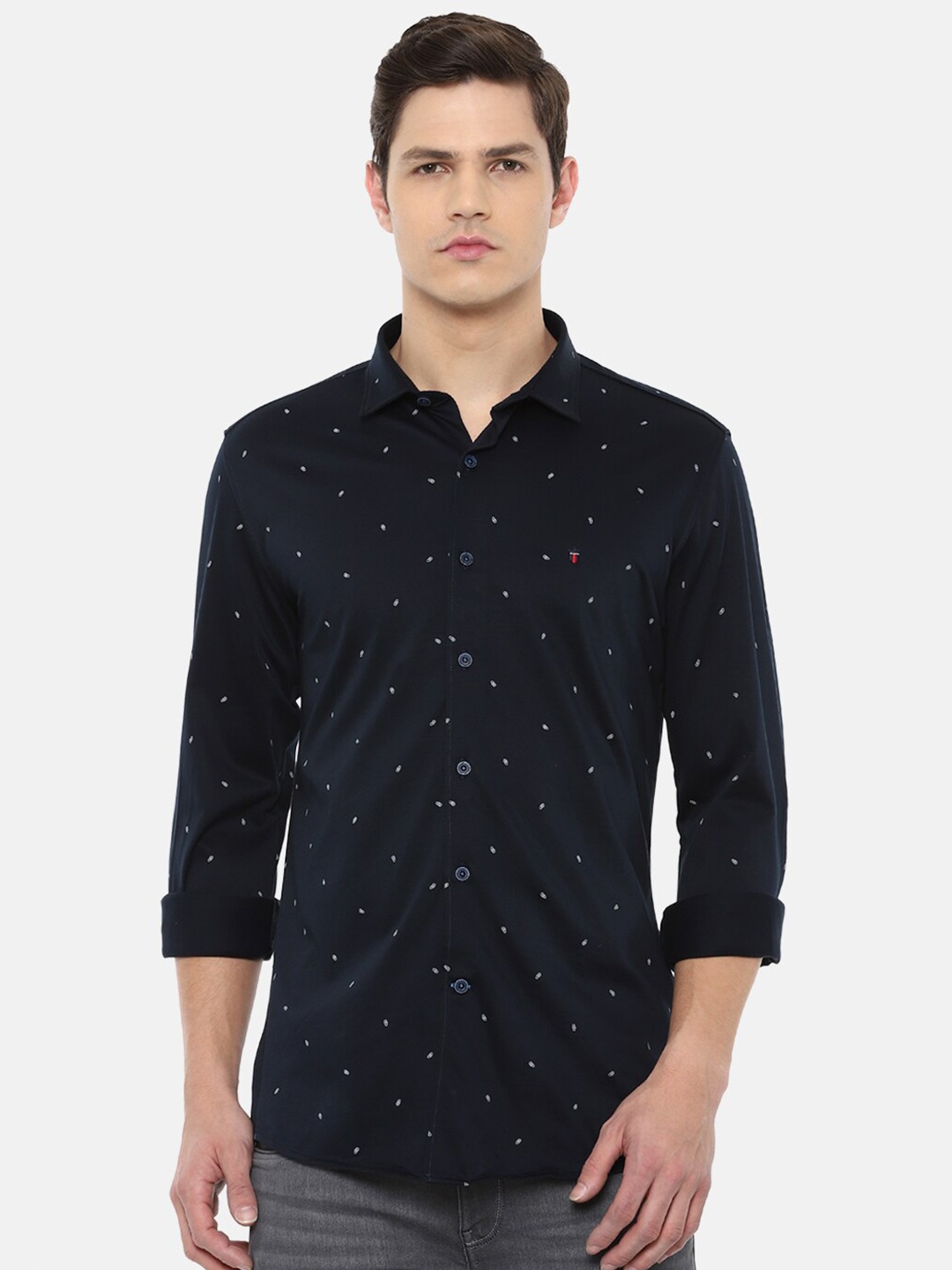 

Louis Philippe Sport Men Navy Blue & White Slim Fit Printed Pure Cotton Casual Shirt