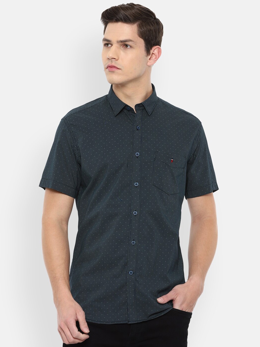 

Louis Philippe Sport Men Navy Blue Slim Fit Printed Cotton Casual Shirt