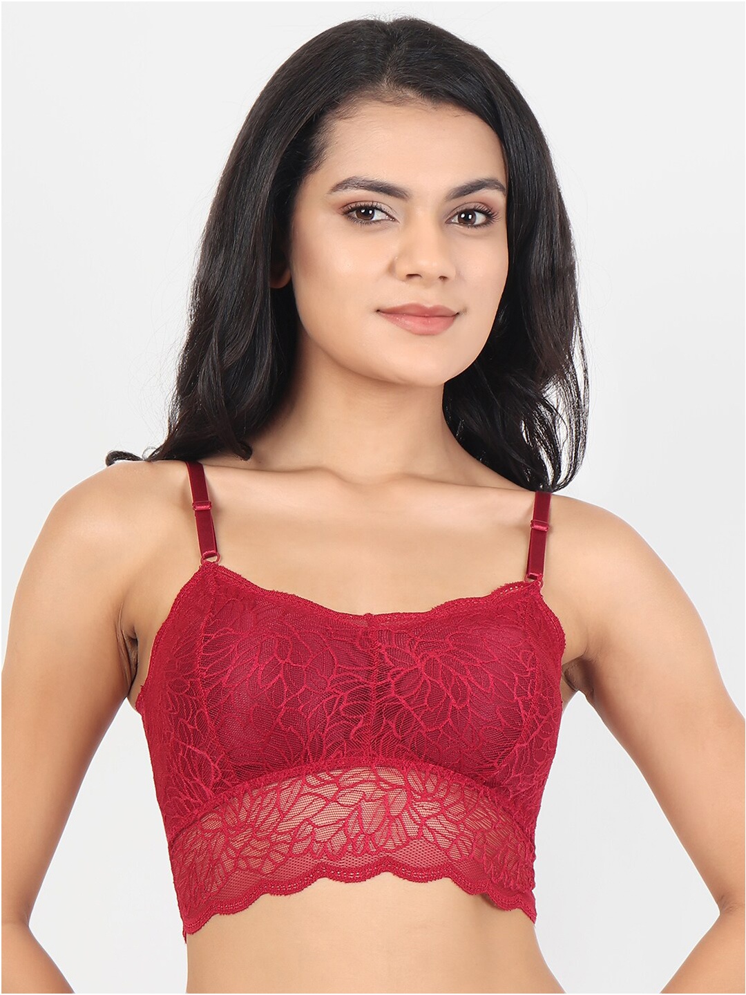 

Lebami Maroon Floral Non Wired Medium Coverage Bralette