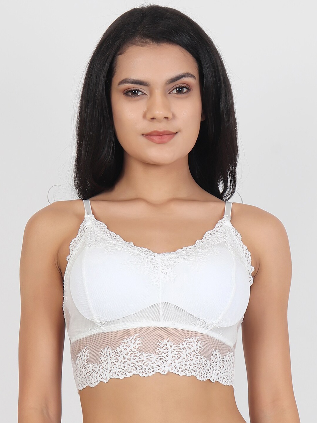 

Lebami White Floral Lace Bralette - Wireless Removable Padding