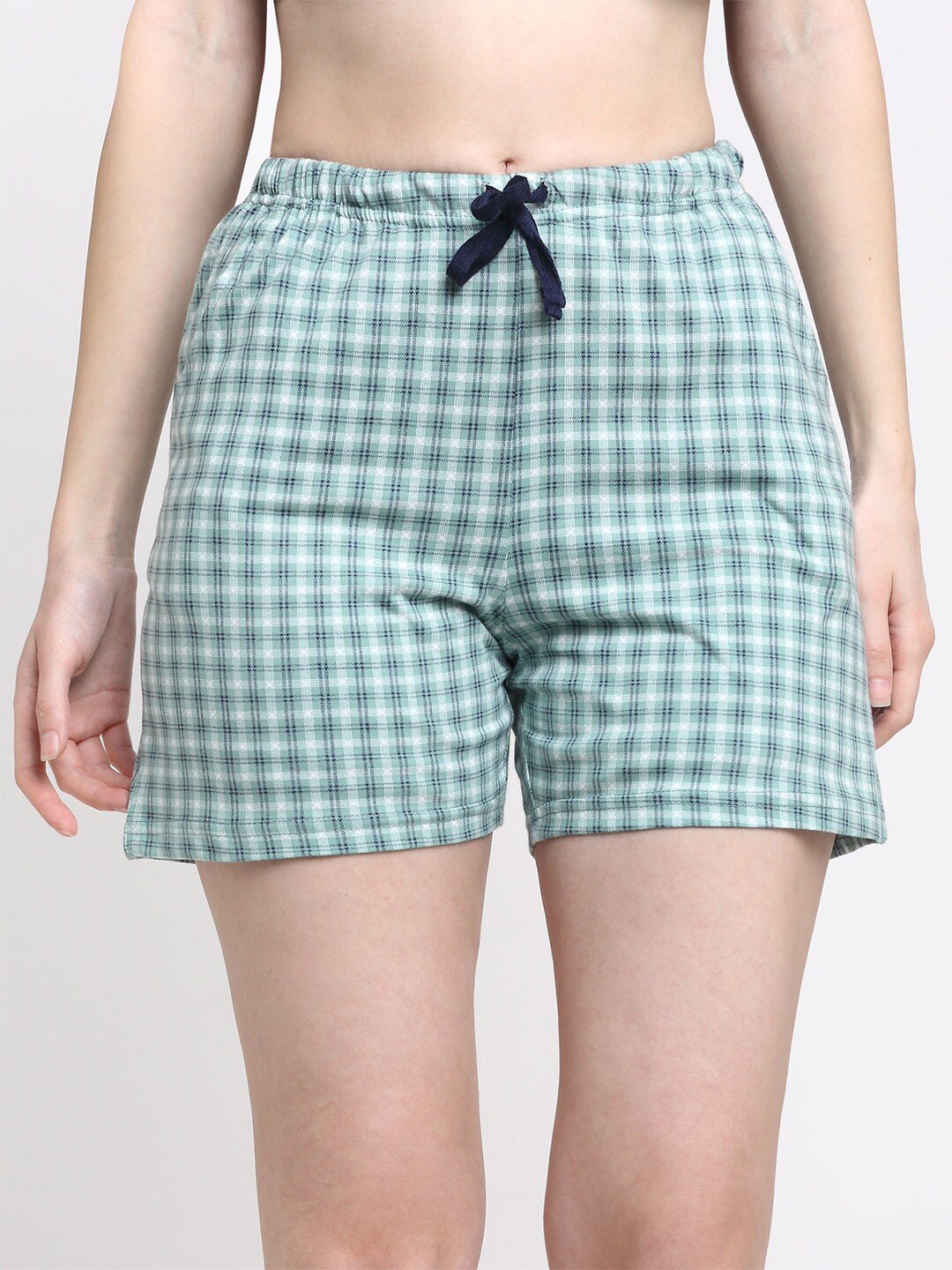 

Kanvin Women Green & Black Checked Pure Cotton Lounge Shorts