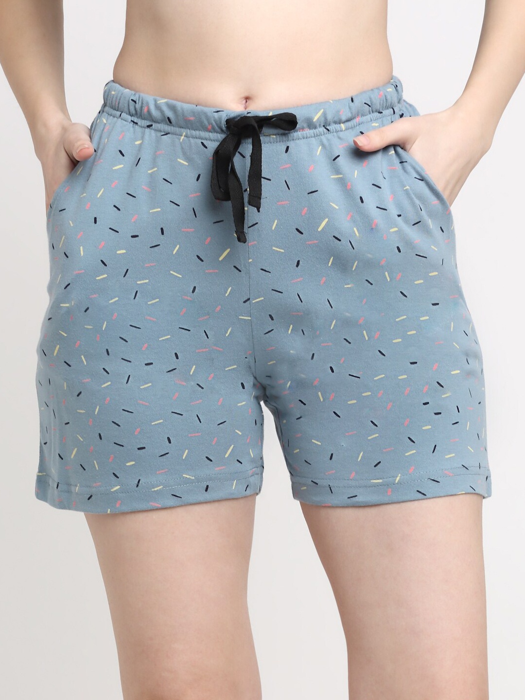

Kanvin Women Blue & Pink Printed Cotton Lounge Shorts