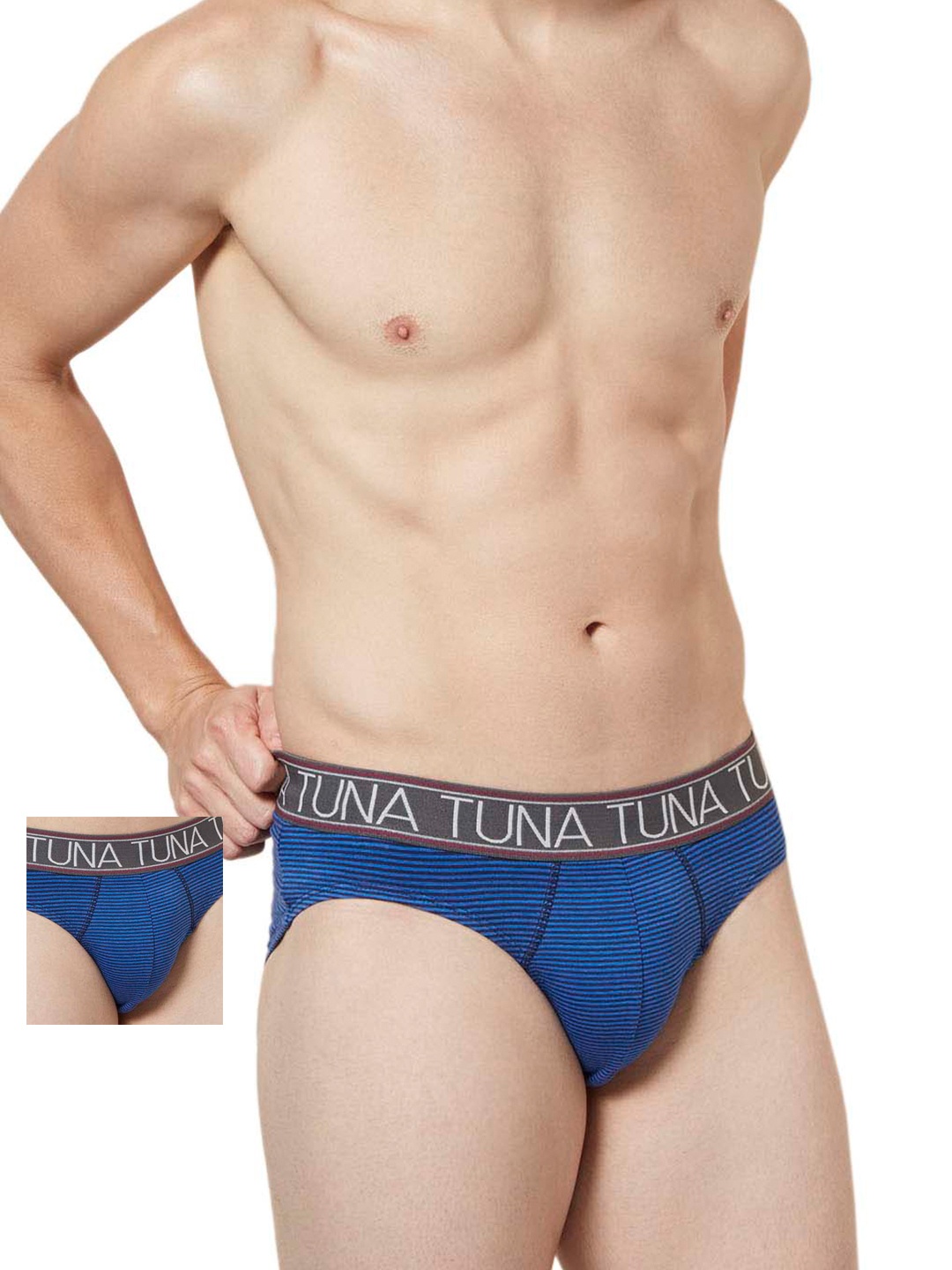 

Tuna London Men Pack of 2 Blue Striped Briefs BTM66NBLU