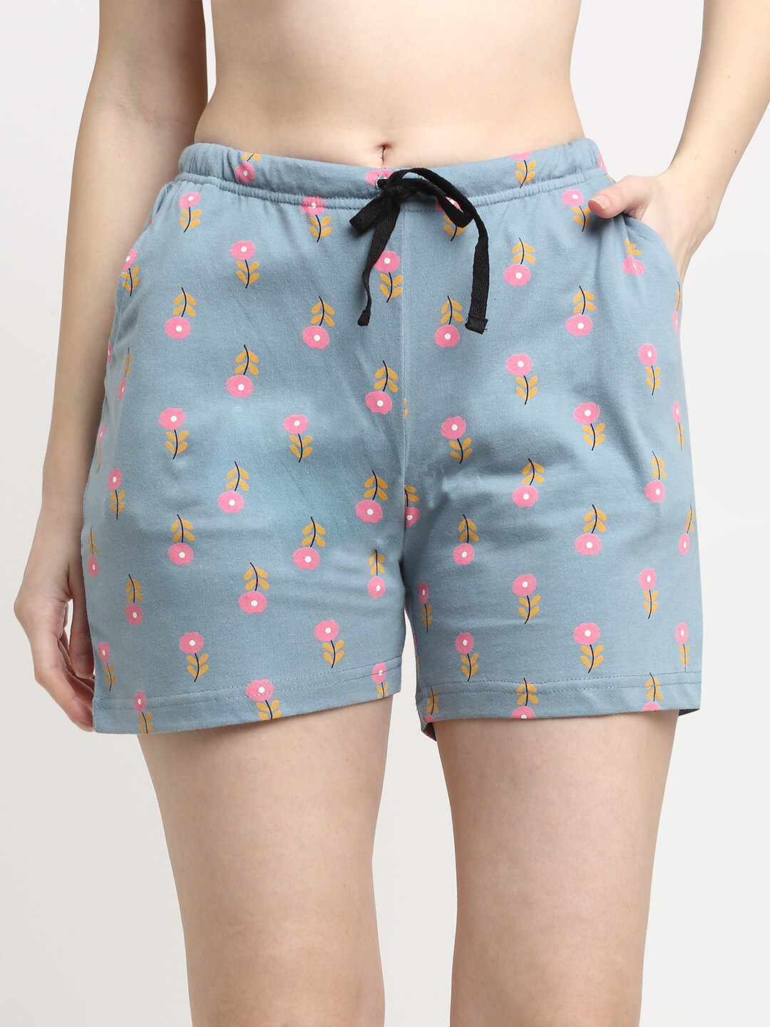 

Kanvin Women Green & Pink Printed Pure Cotton Lounge Shorts