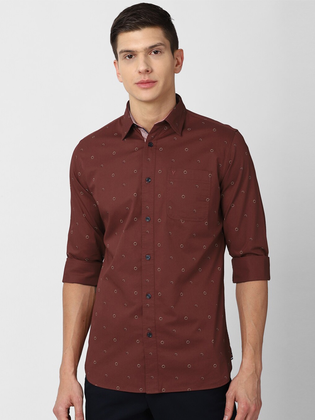 

Van Heusen Sport Men Maroon Slim Fit Printed Pure Cotton Casual Shirt