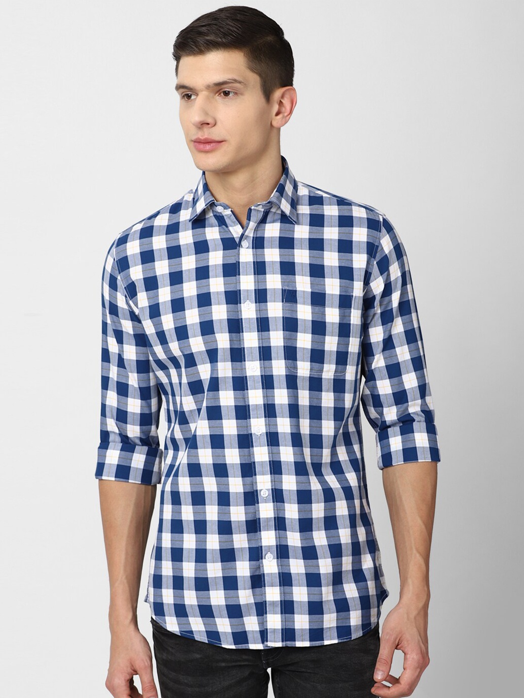

Van Heusen Sport Men Blue Slim Fit Gingham Checked Cotton Casual Shirt