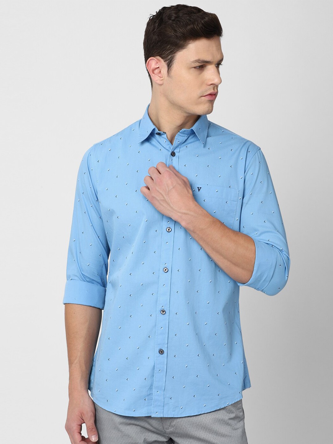 

Van Heusen Sport Men Blue Slim Fit Printed Pure Cotton Casual Shirt