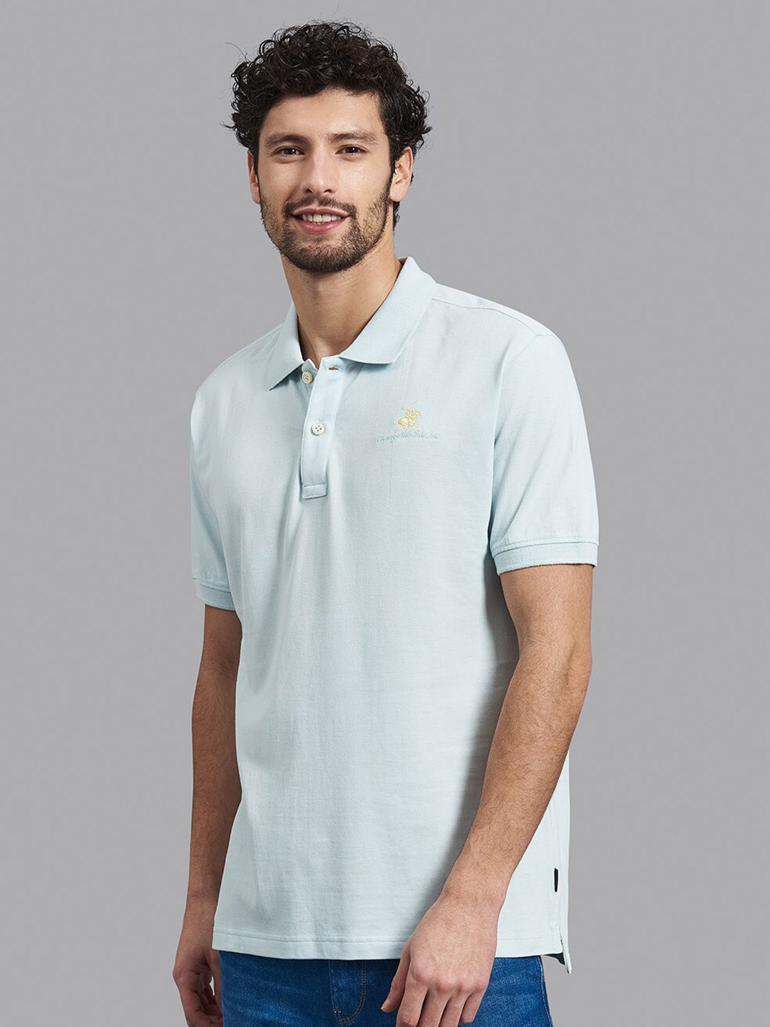 

Beverly Hills Polo Club Men Sea Green Solid Polo Collar Cotton T-shirt