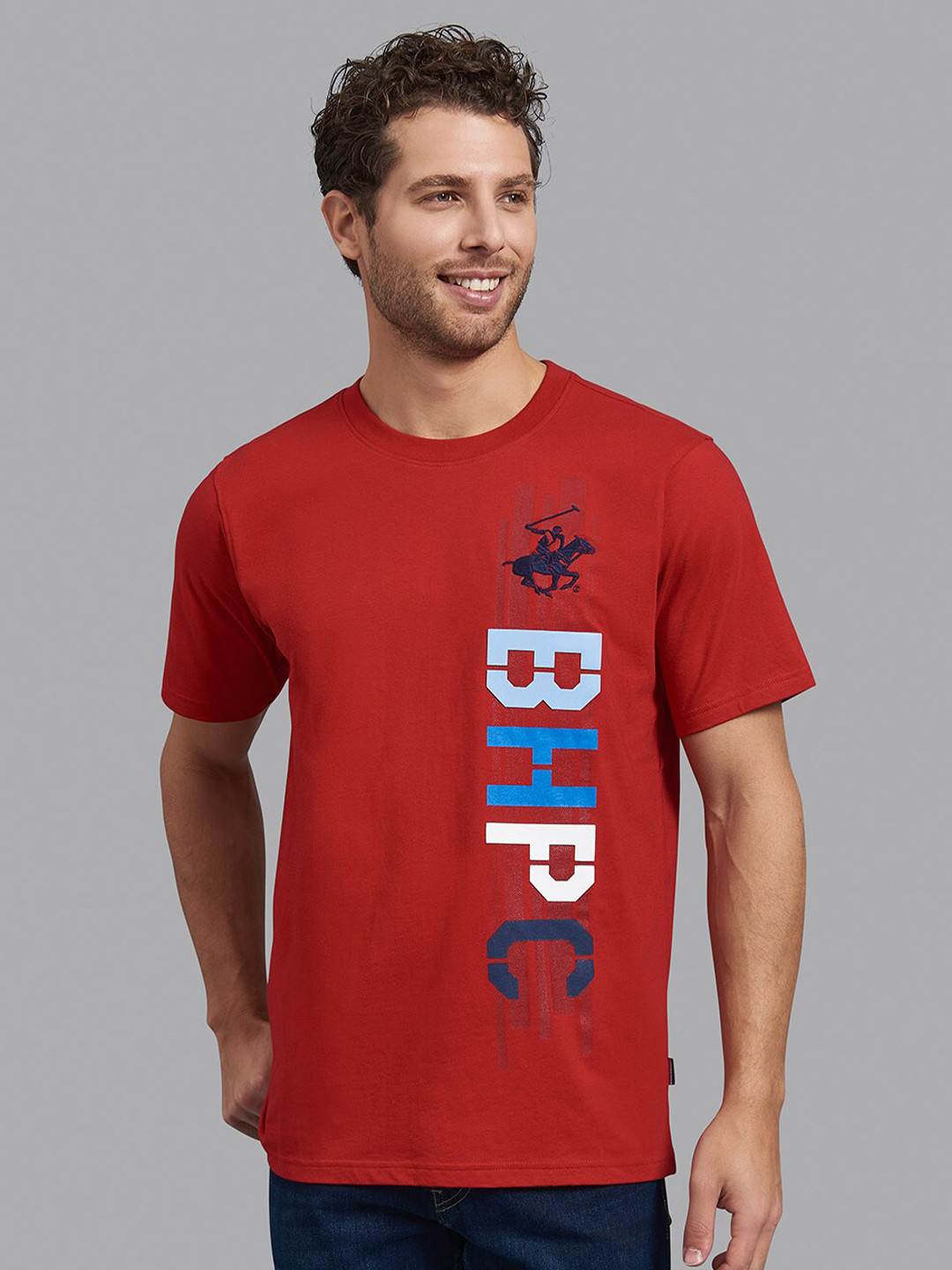 

Beverly Hills Polo Club Men Red Typography Printed Raw Edge T-shirt
