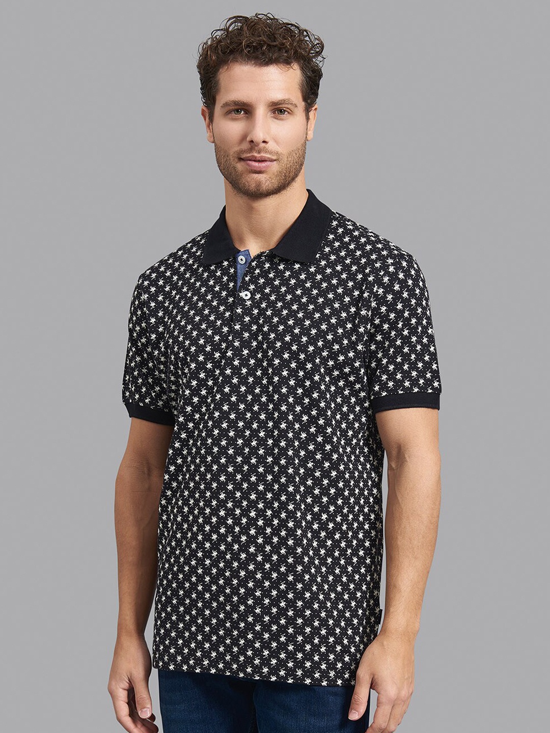 

Beverly Hills Polo Club Men Black Brand Logo Printed Polo Collar Cotton T-shirt
