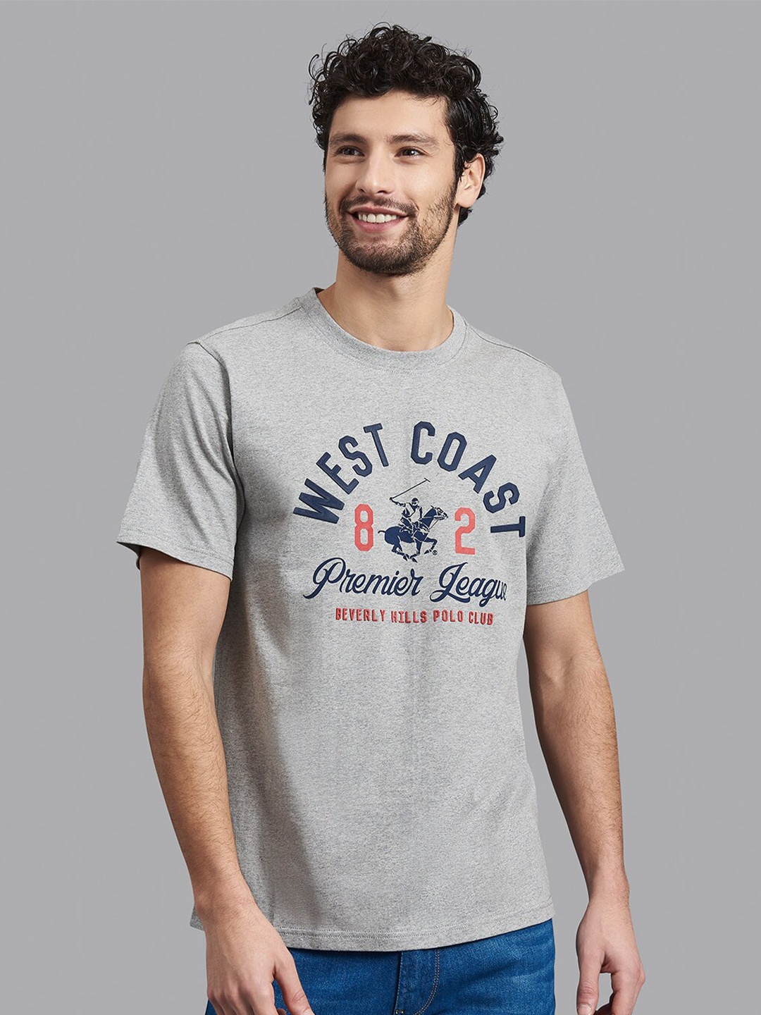 Beverly Hills Polo Club Men Grey Typography Printed T-shirt