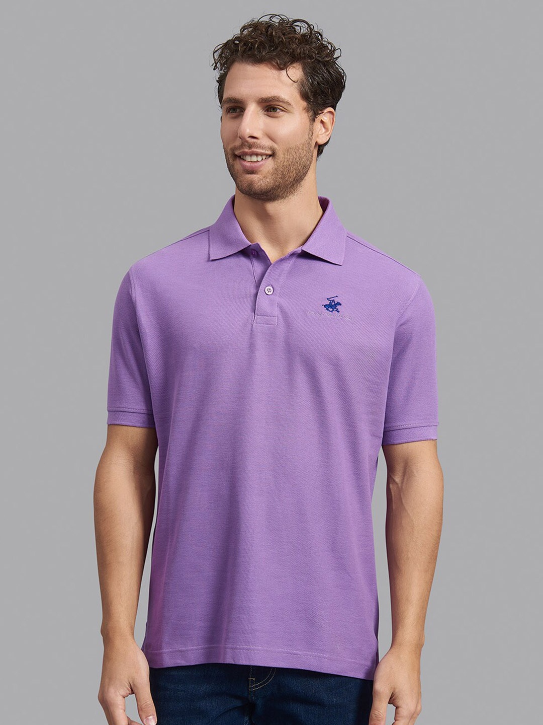 

Beverly Hills Polo Club Men Purple Polo Collar T-shirt