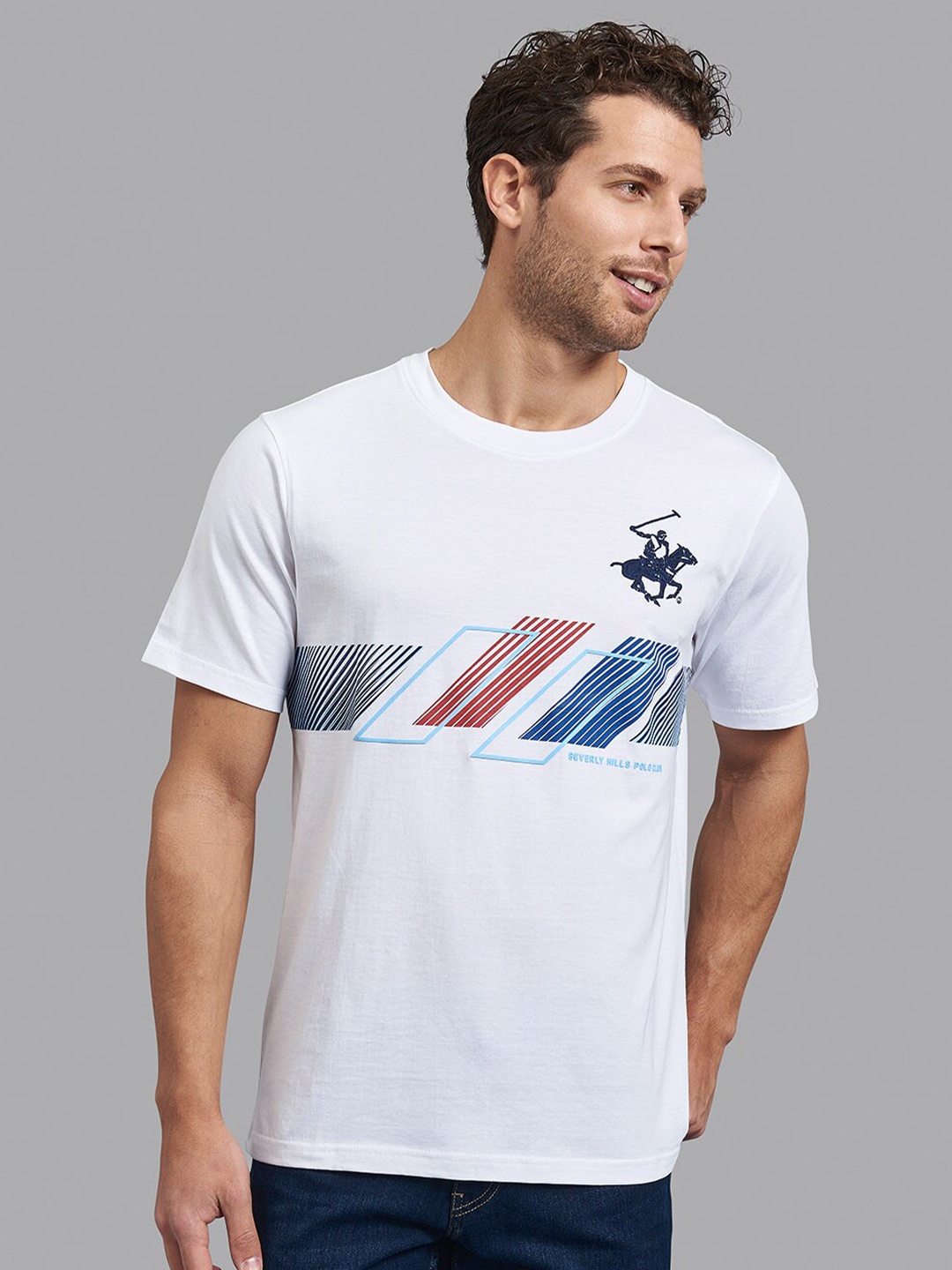 

Beverly Hills Polo Club Men White Printed Cotton T-shirt