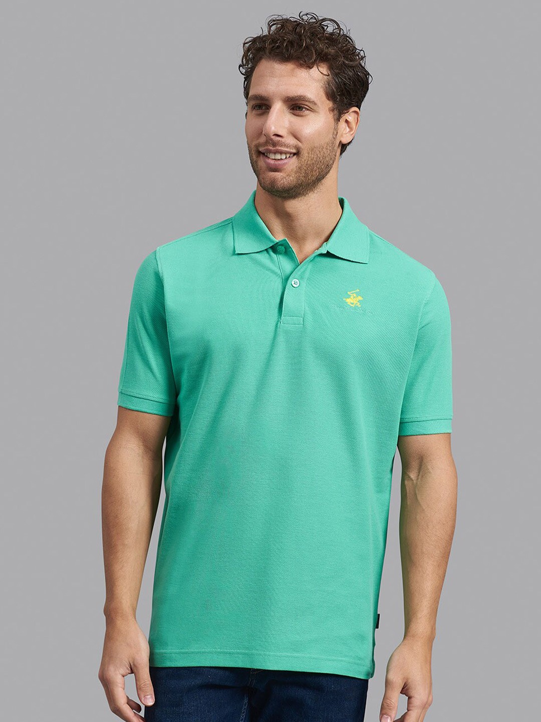 

Beverly Hills Polo Club Men Green Cotton Polo Collar T-shirt