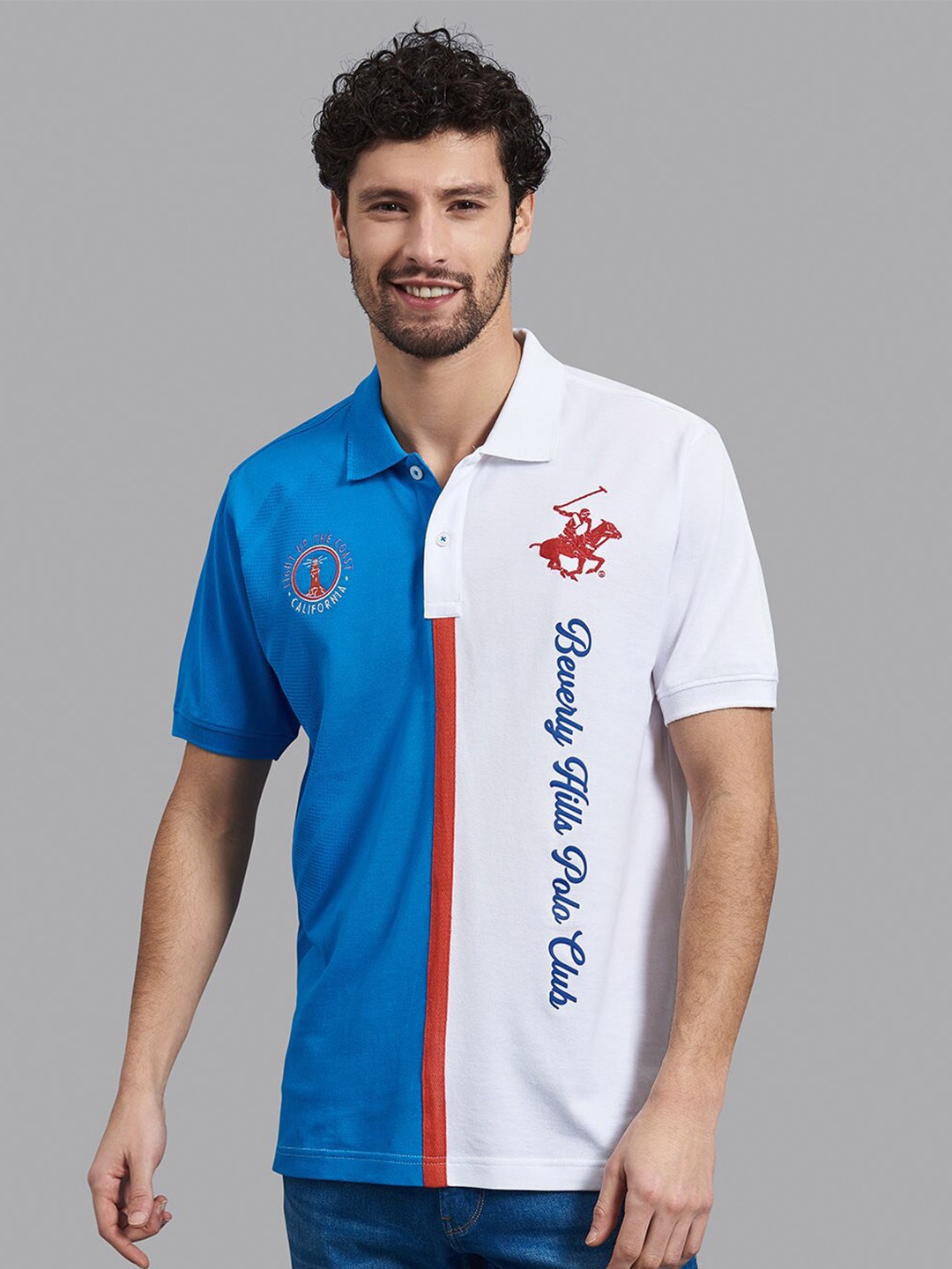 

Beverly Hills Polo Club Men Blue & White Typography Printed Polo Collar T-shirt