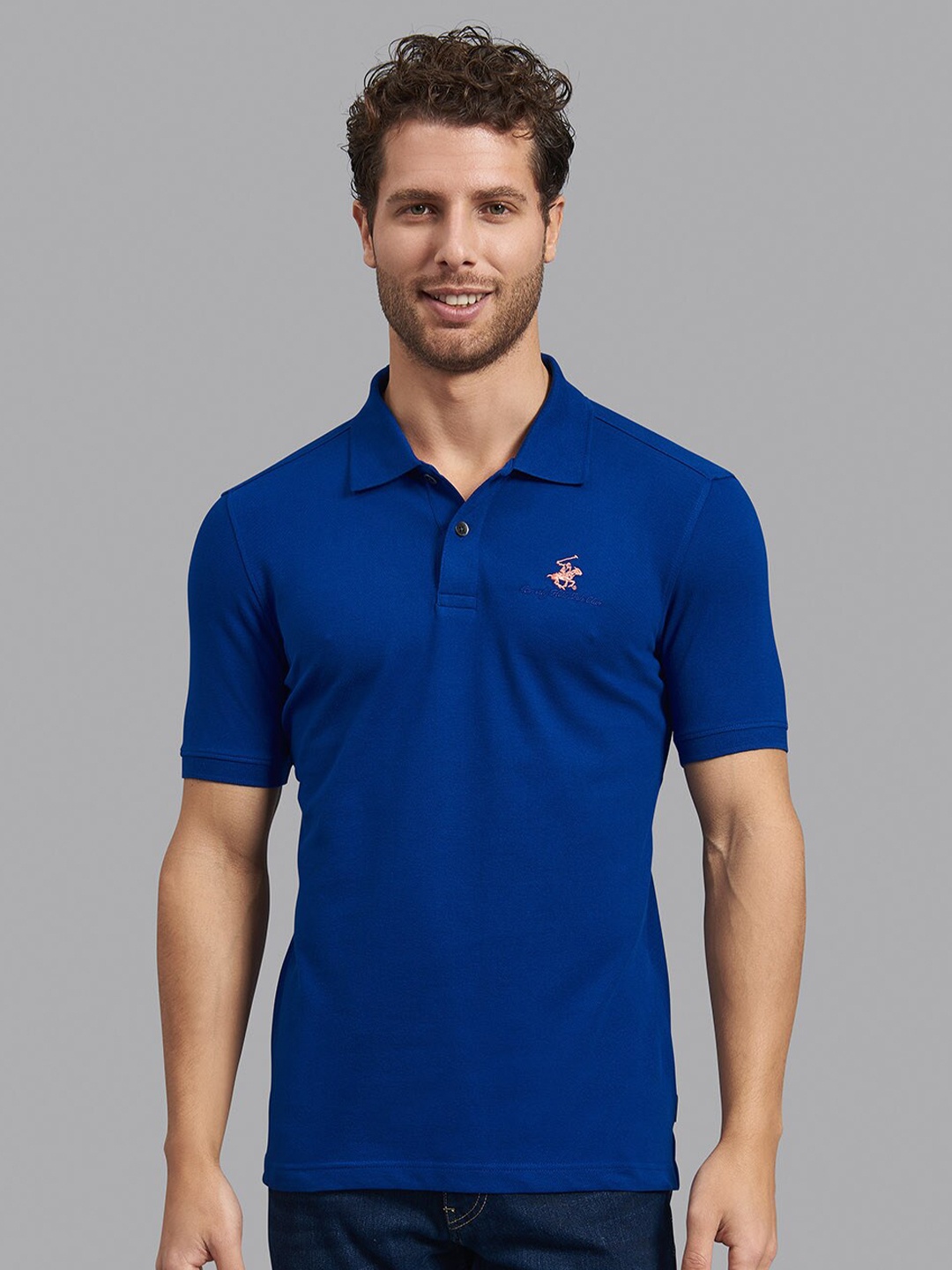 

Beverly Hills Polo Club Men Blue Polo Collar Cotton Slim Fit T-shirt