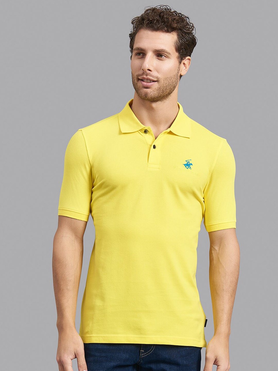 

Beverly Hills Polo Club Men Yellow Polo Collar Slim Fit Cotton T-shirt
