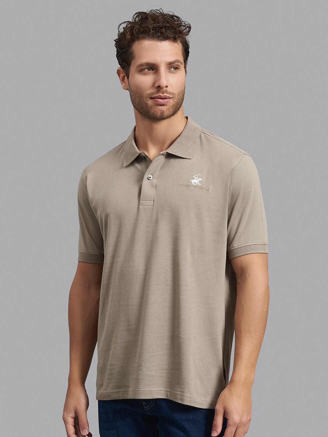 

Beverly Hills Polo Club Men Brown Polo Collar Slim Fit T-shirt
