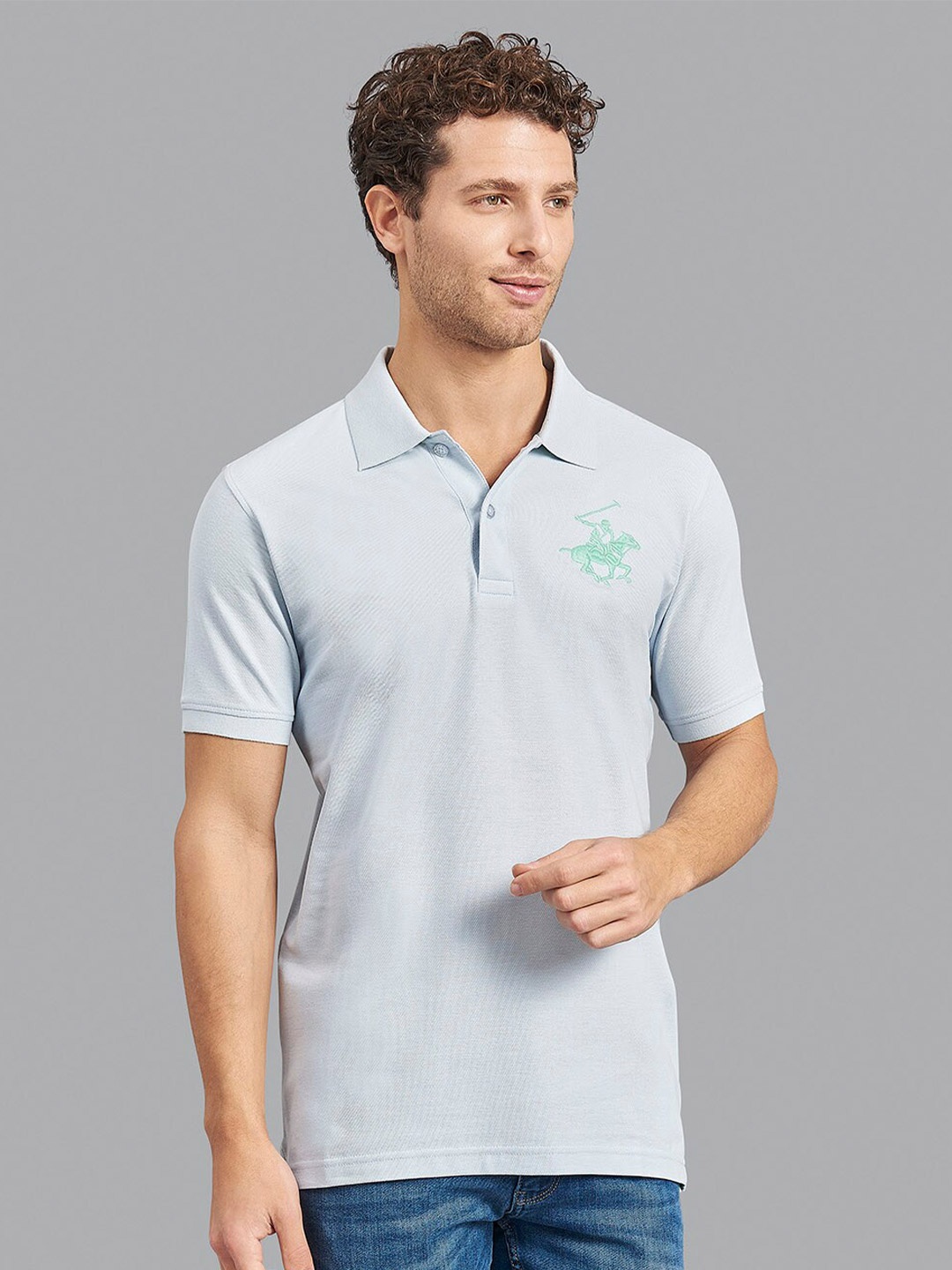 

Beverly Hills Polo Club Men Blue Polo Collar Cotton T-shirt