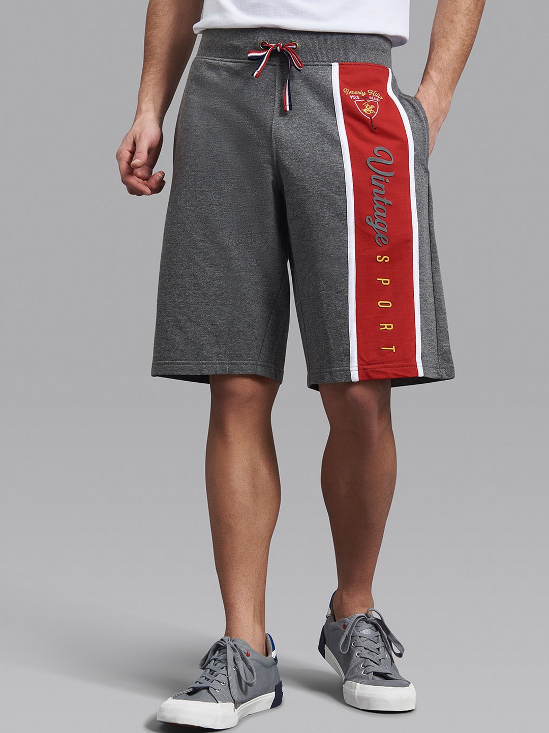 

Beverly Hills Polo Club Men Grey & Red Printed Shorts