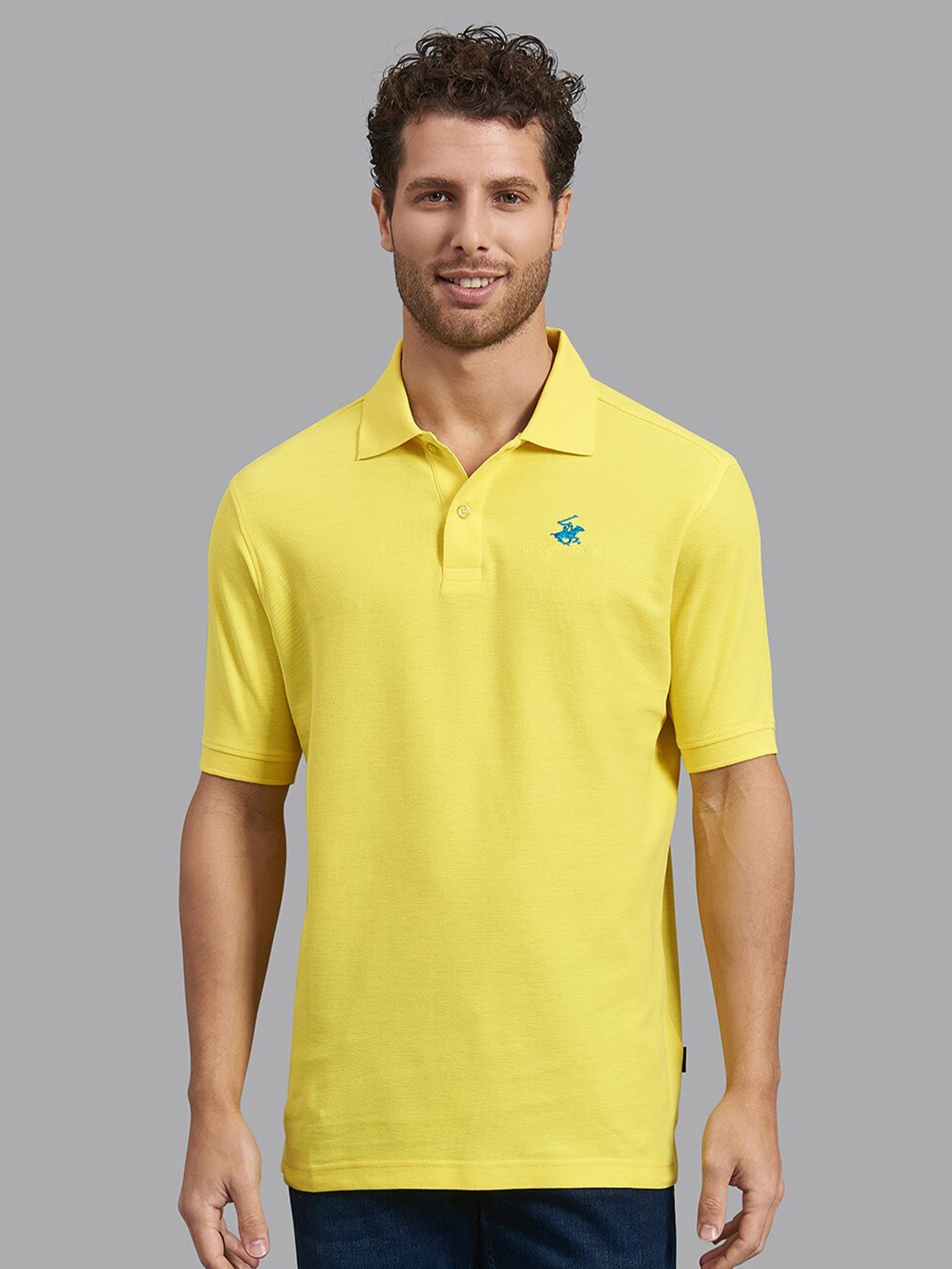 

Beverly Hills Polo Club Men Yellow Solid Polo Collar Cotton T-shirt