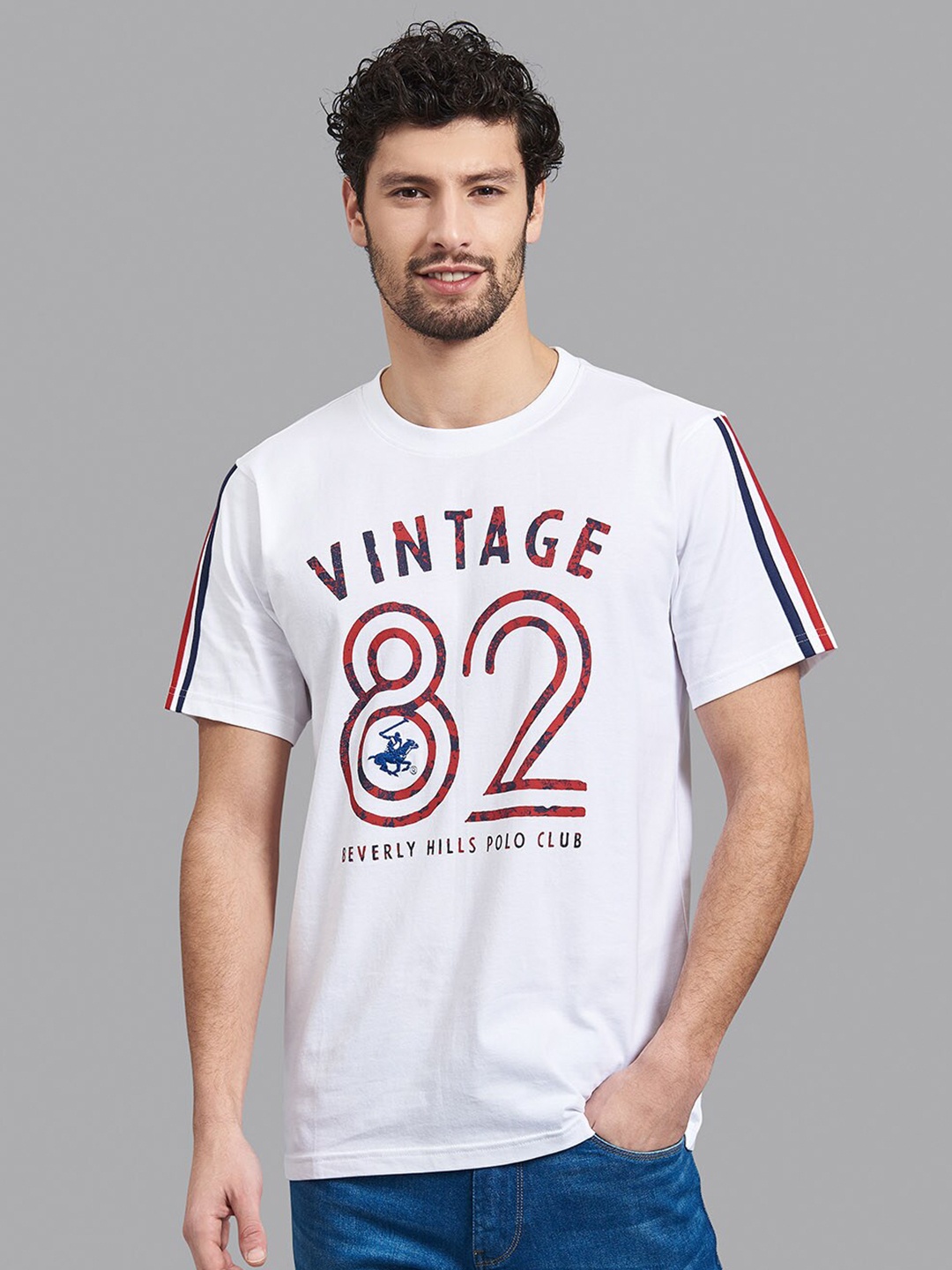 

Beverly Hills Polo Club Men White & Red Typography Printed T-shirt