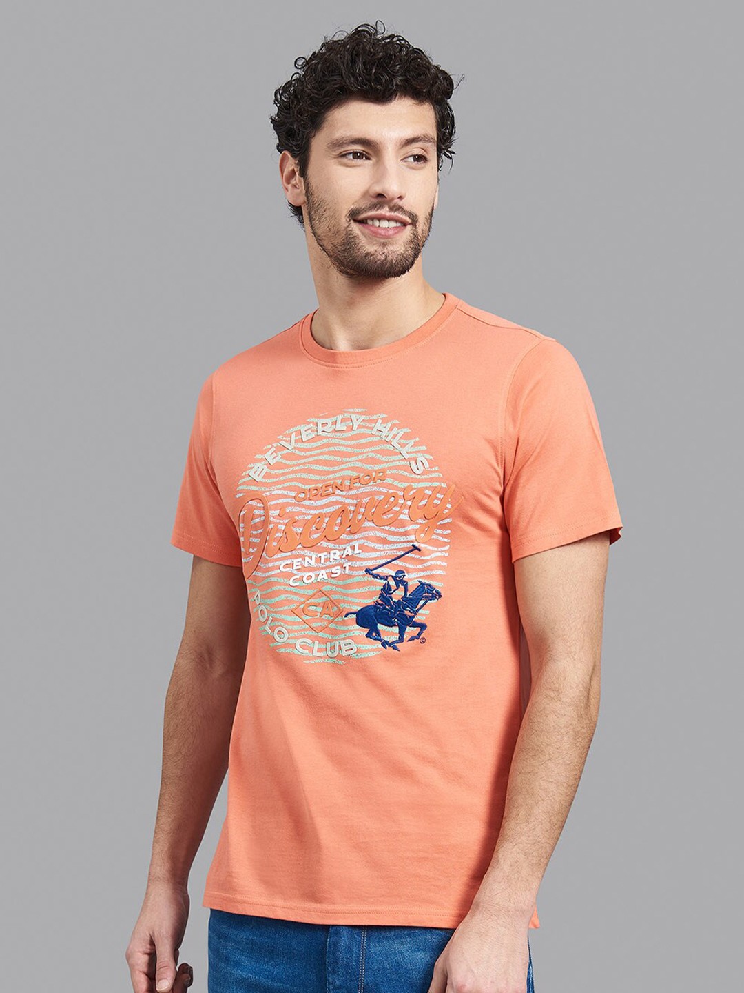 

Beverly Hills Polo Club Men Coral Printed T-shirt