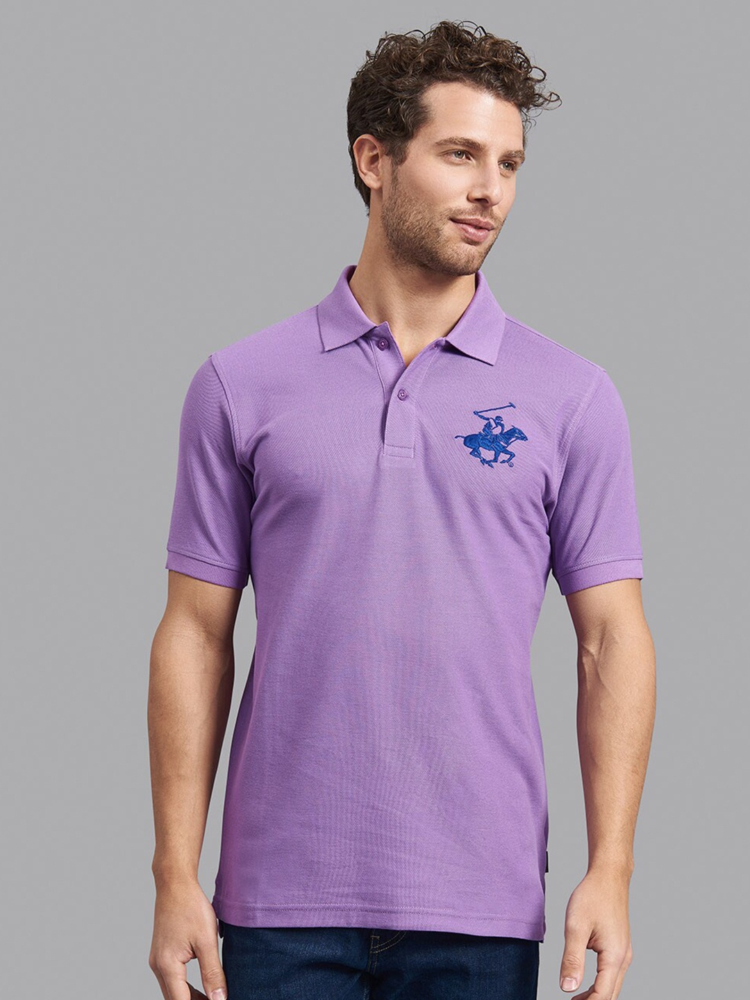 

Beverly Hills Polo Club Men Purple Polo Collar T-shirt