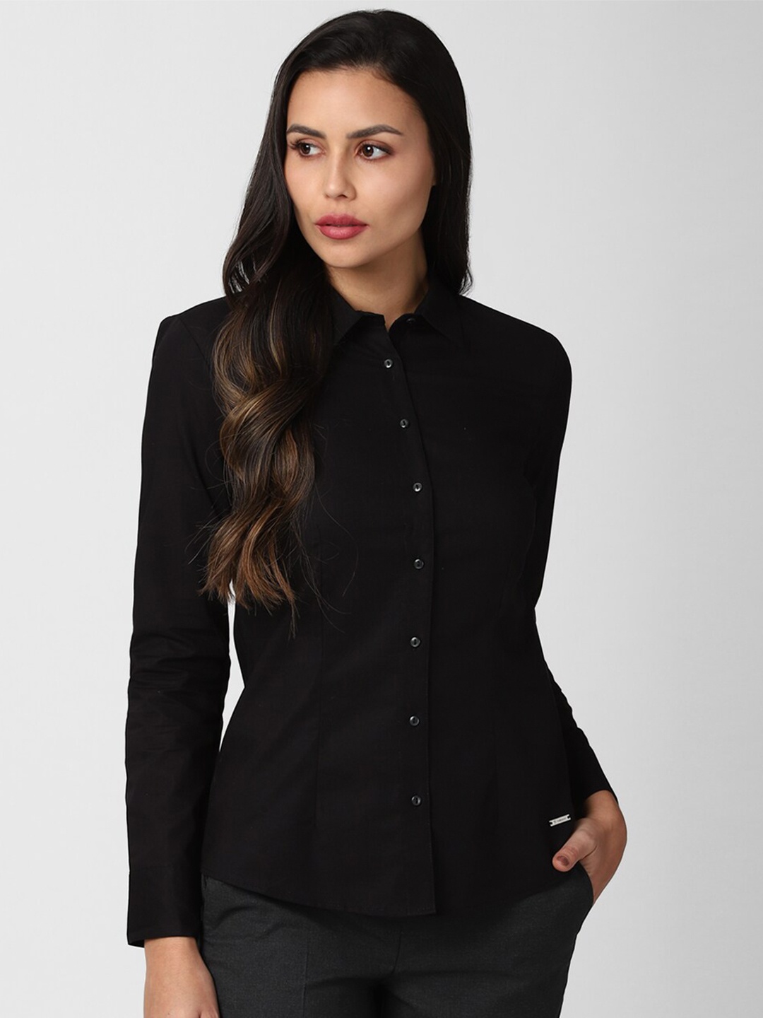 

Van Heusen Woman Women Black Solid Cotton Casual Shirt