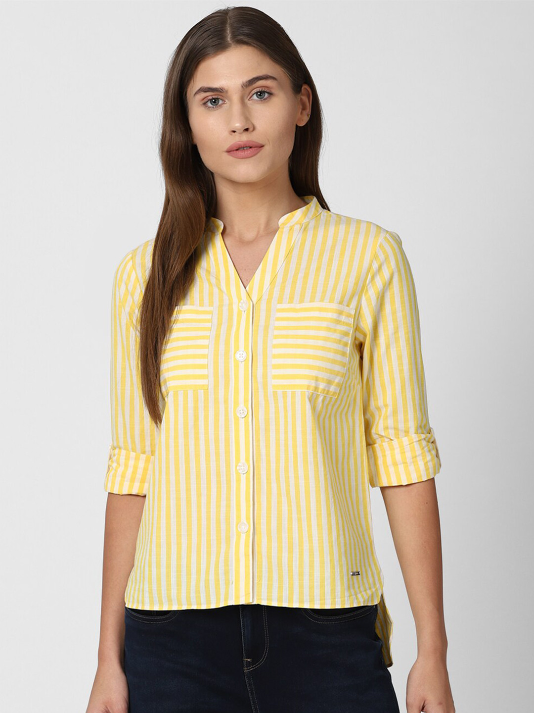 

Van Heusen Woman Women Yellow Striped Casual Shirt