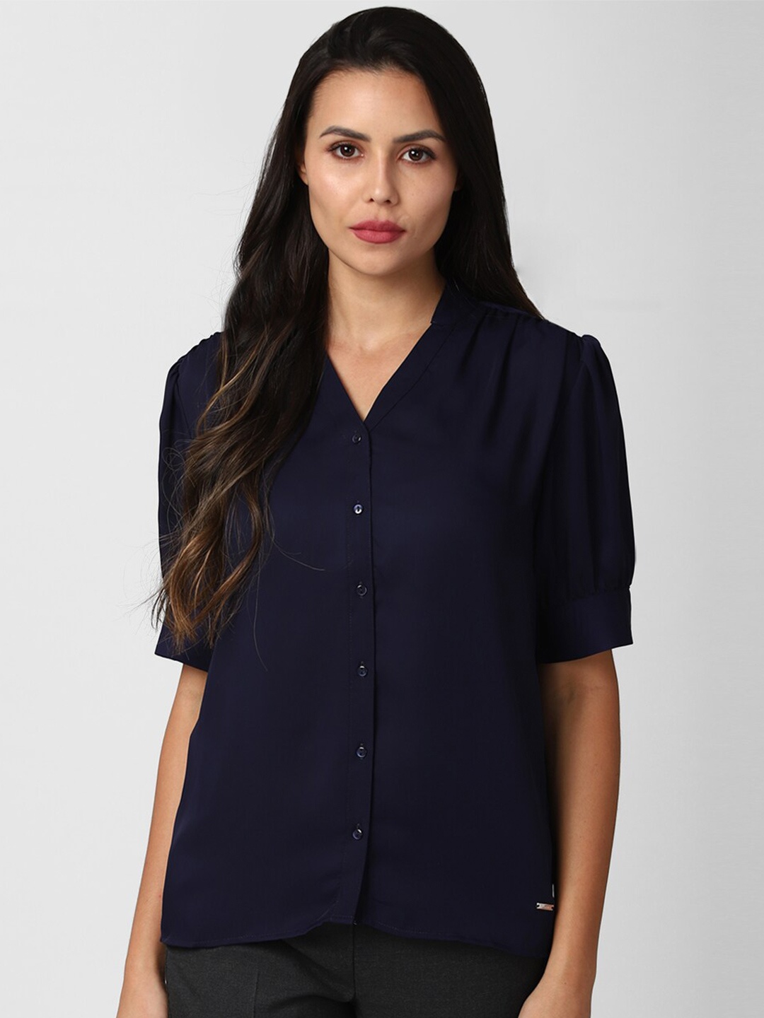 

Van Heusen Woman Women Navy Blue Solid Casual Shirt