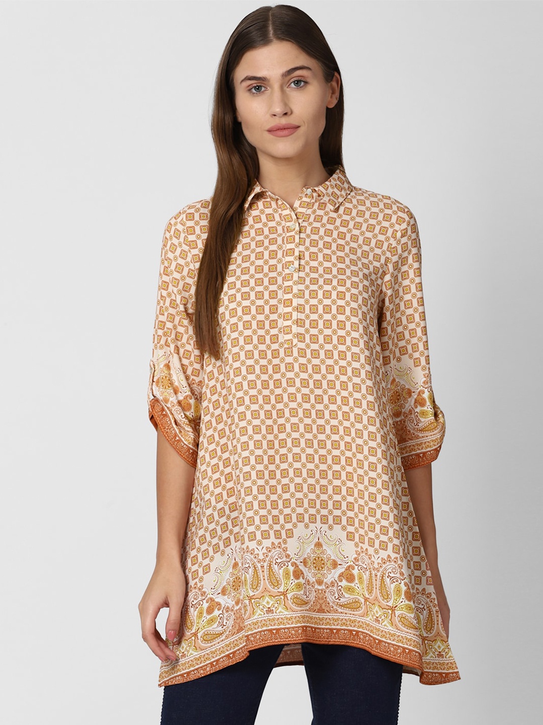 

Van Heusen Woman Women Orange Printed Casual Shirt