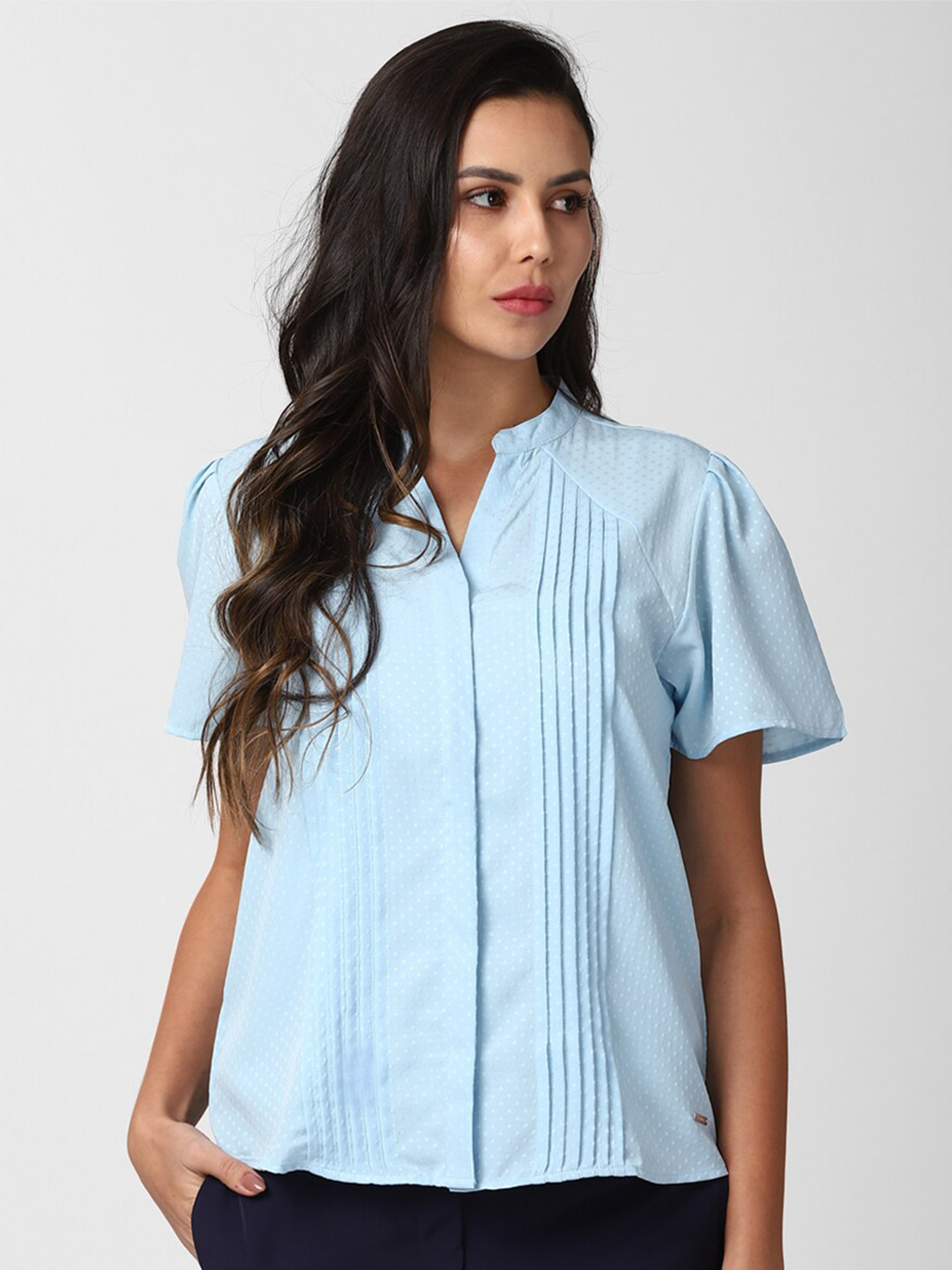 

Van Heusen Woman Women Blue Self Design Casual Shirt