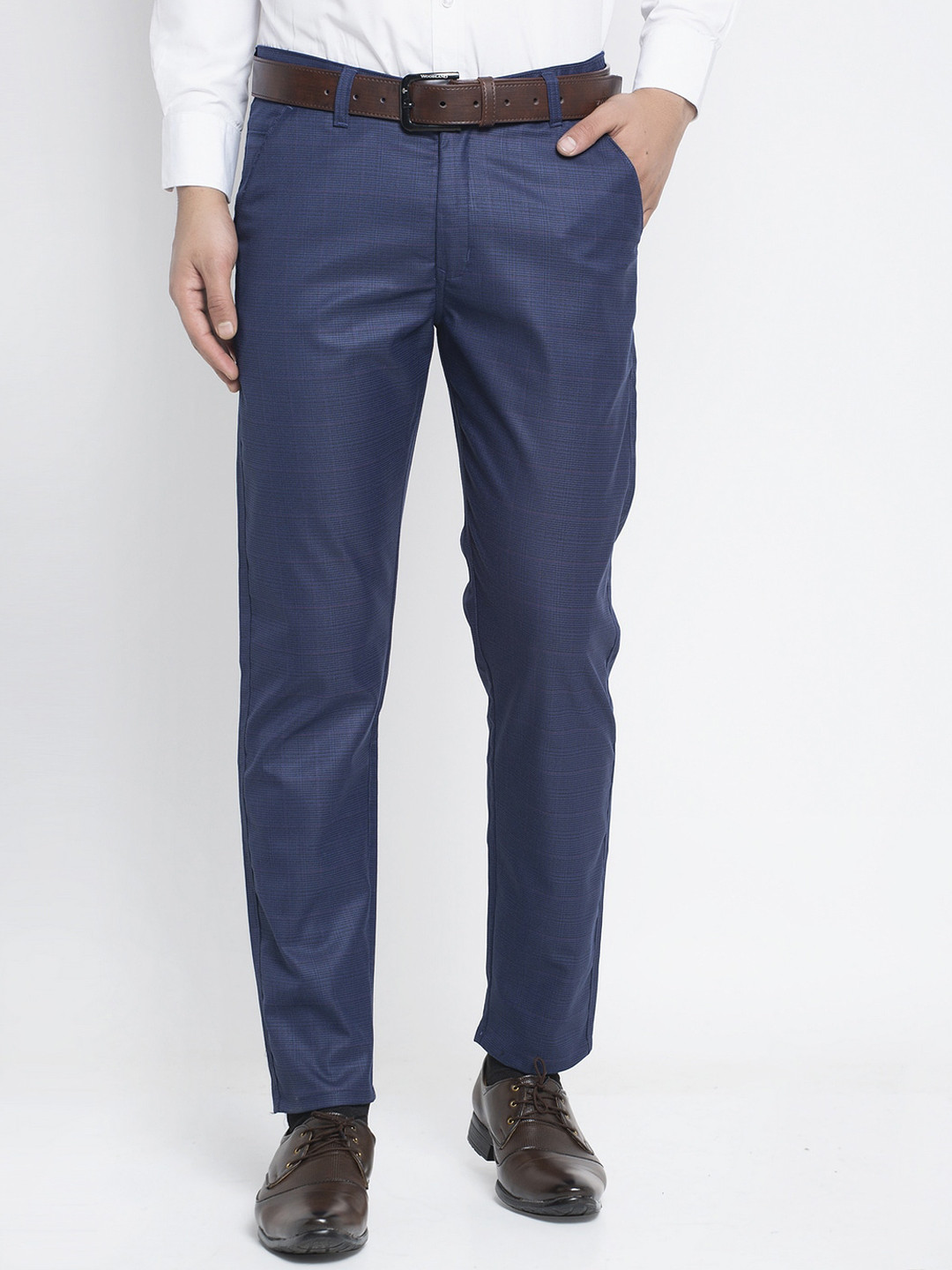 

JAINISH Men Navy Blue Smart Slim Fit Easy Wash Pure Cotton Trousers