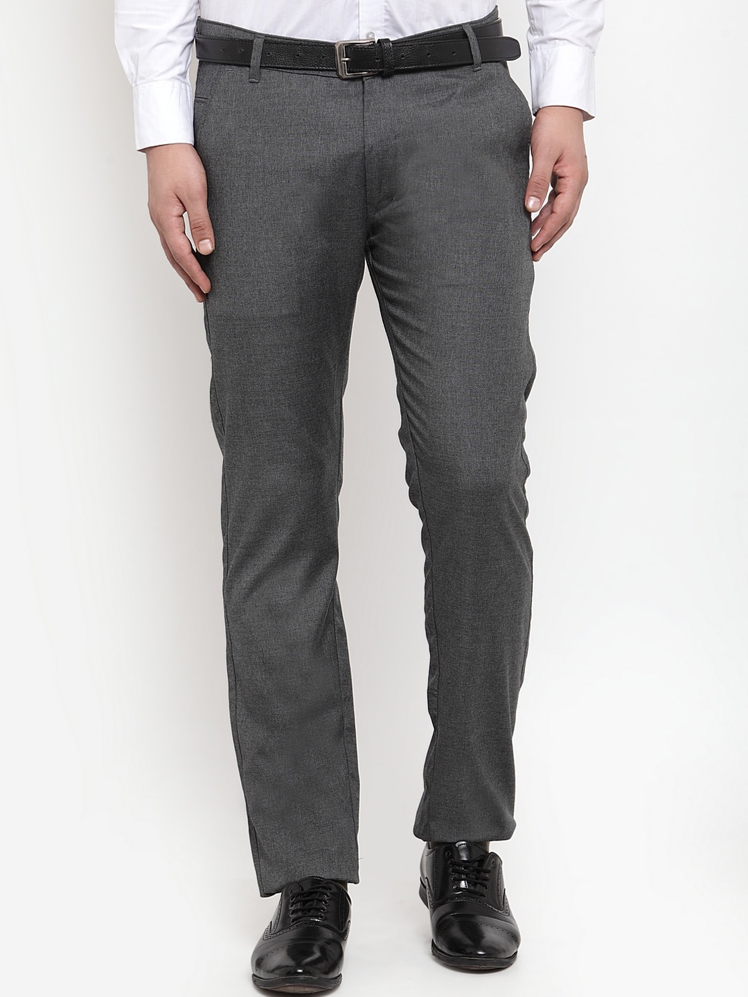 

JAINISH Men Charcoal Grey Smart Slim Fit Cotton Formal Trousers