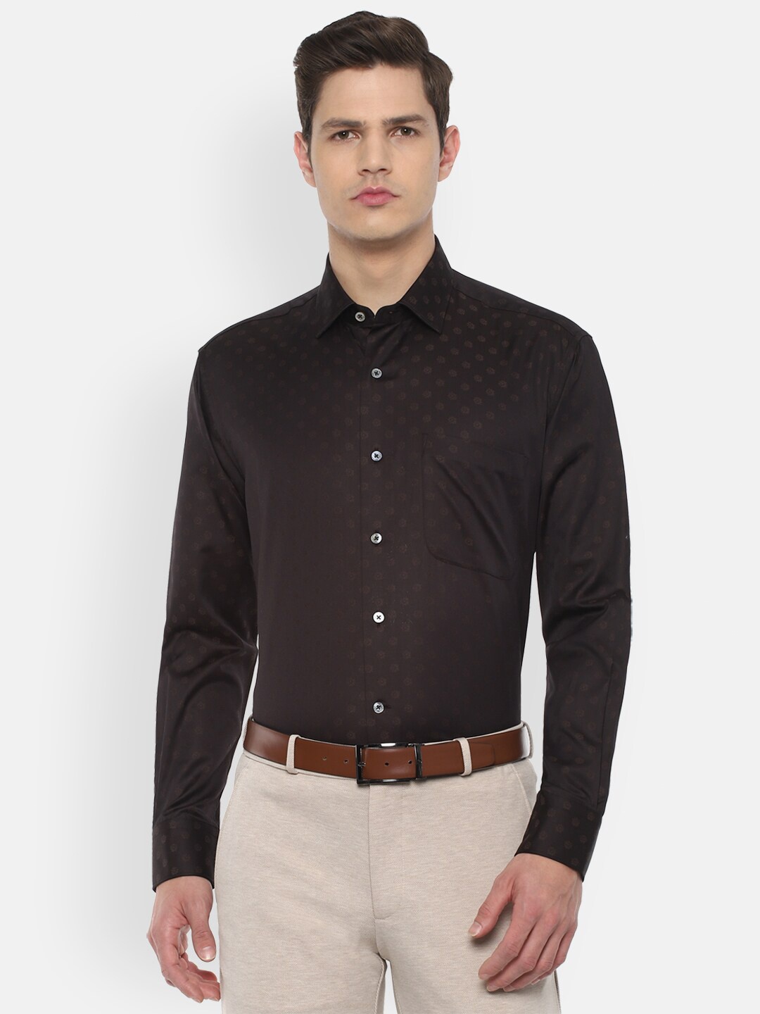 

Luxure by Louis Philippe Men Brown Floral Pure Cotton Formal Shirt