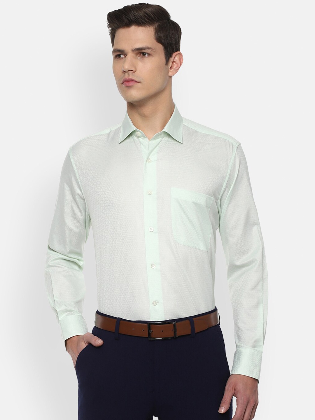 

Luxure by Louis Philippe Men Green Self Design Slim Fit Cotton Formal Shirt