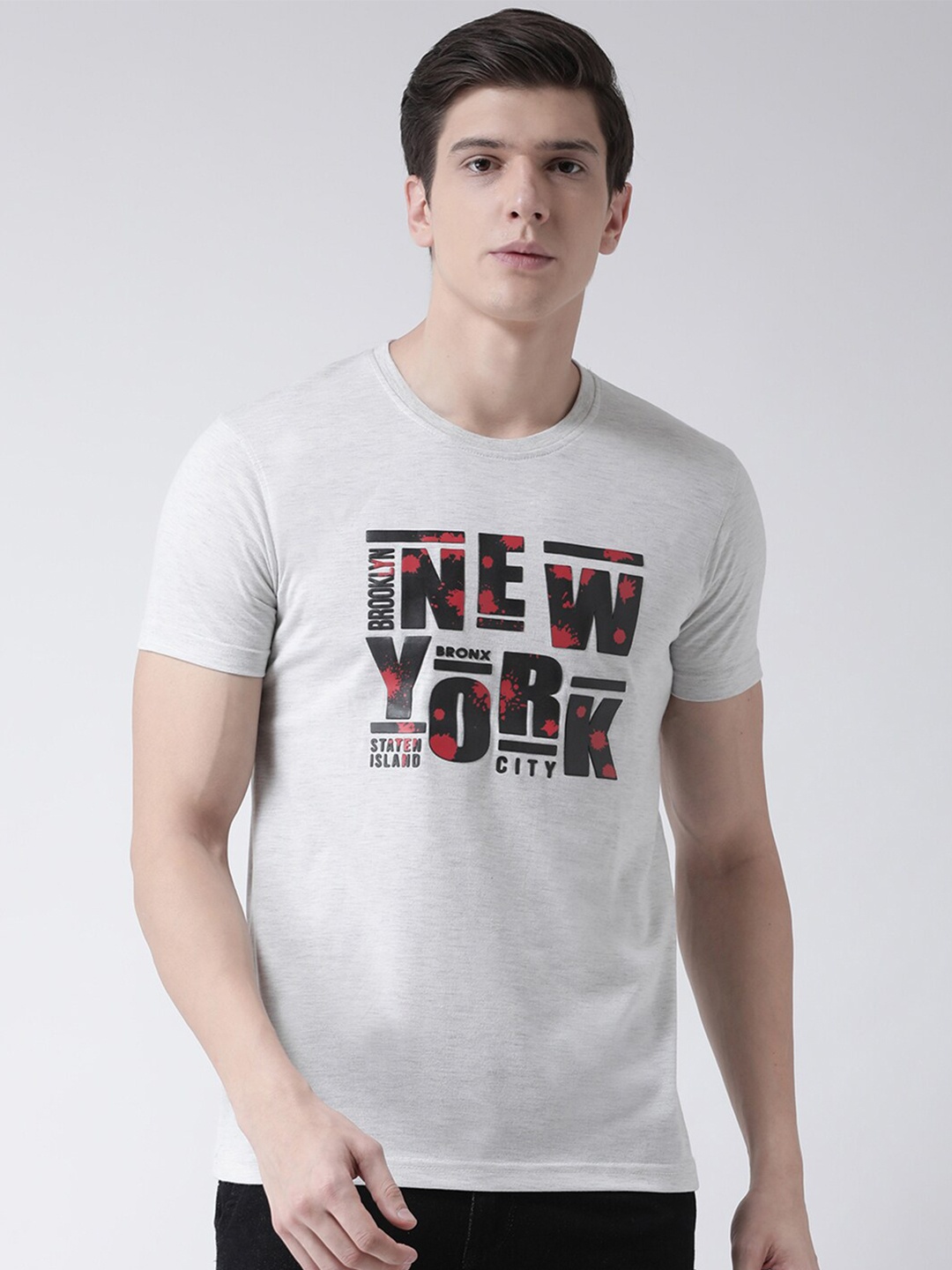 

Club York Men Grey Typography Printed Cotton T-shirt