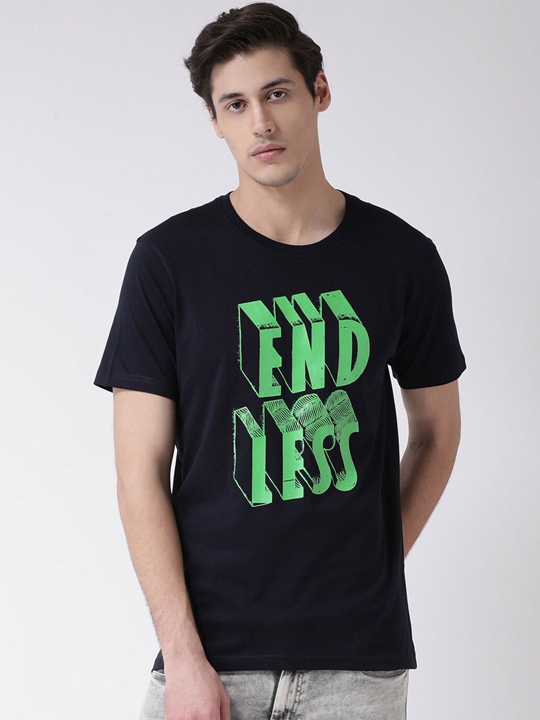 

Club York Men Navy Blue & Green Typography Printed T-shirt