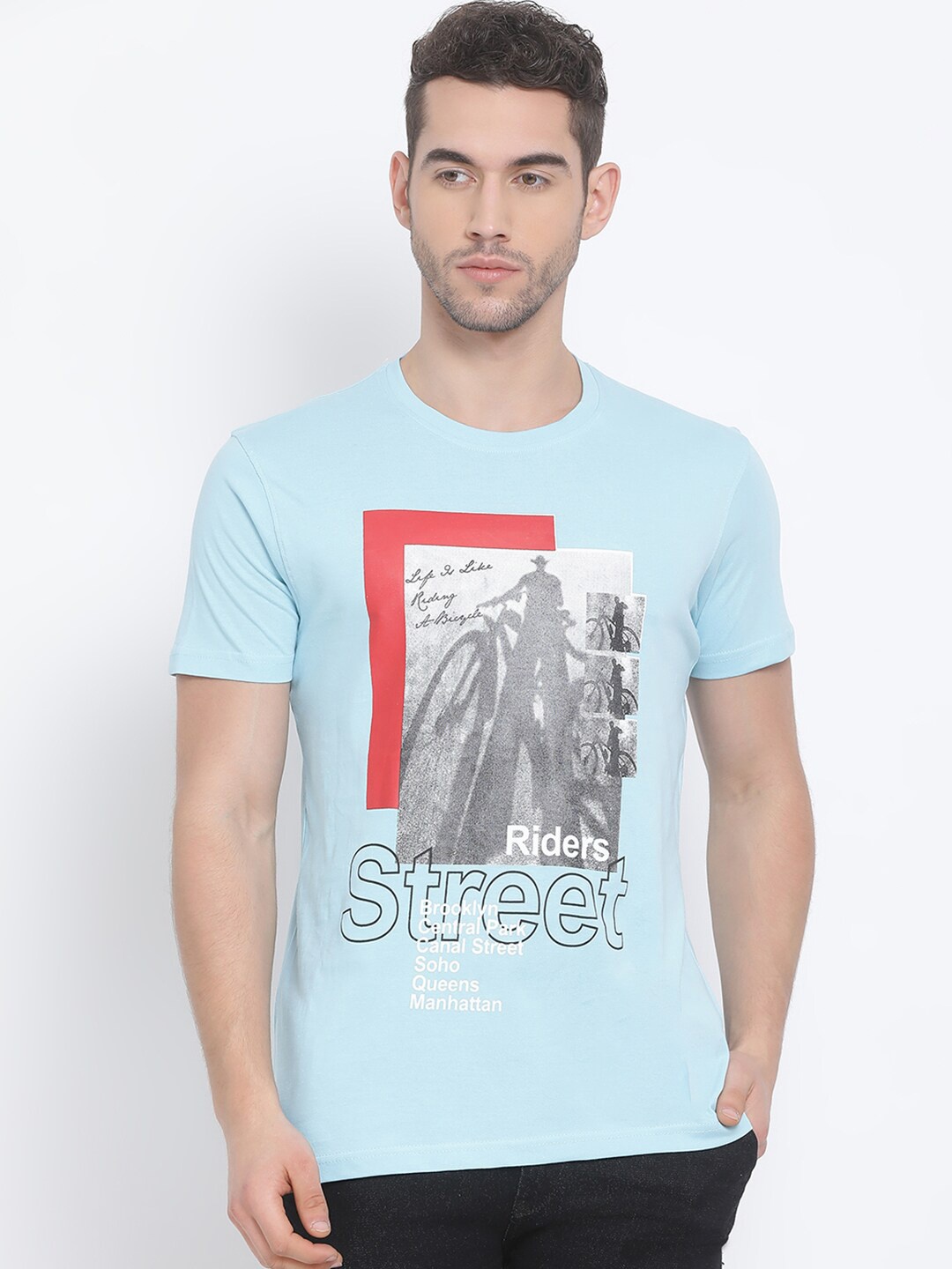 

Club York Men Blue Graphic Printed Cotton T-shirt