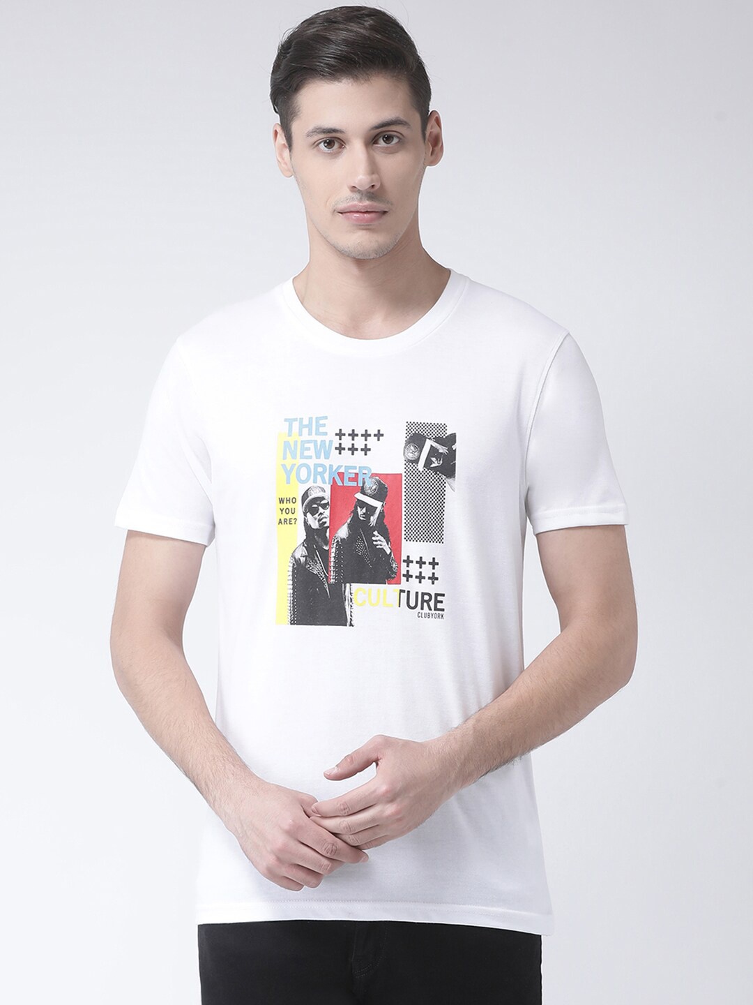 

Club York Men White Printed T-shirt