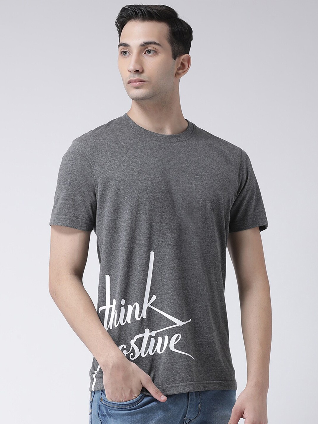 

Club York Men Grey Typography Printed Cotton T-shirt