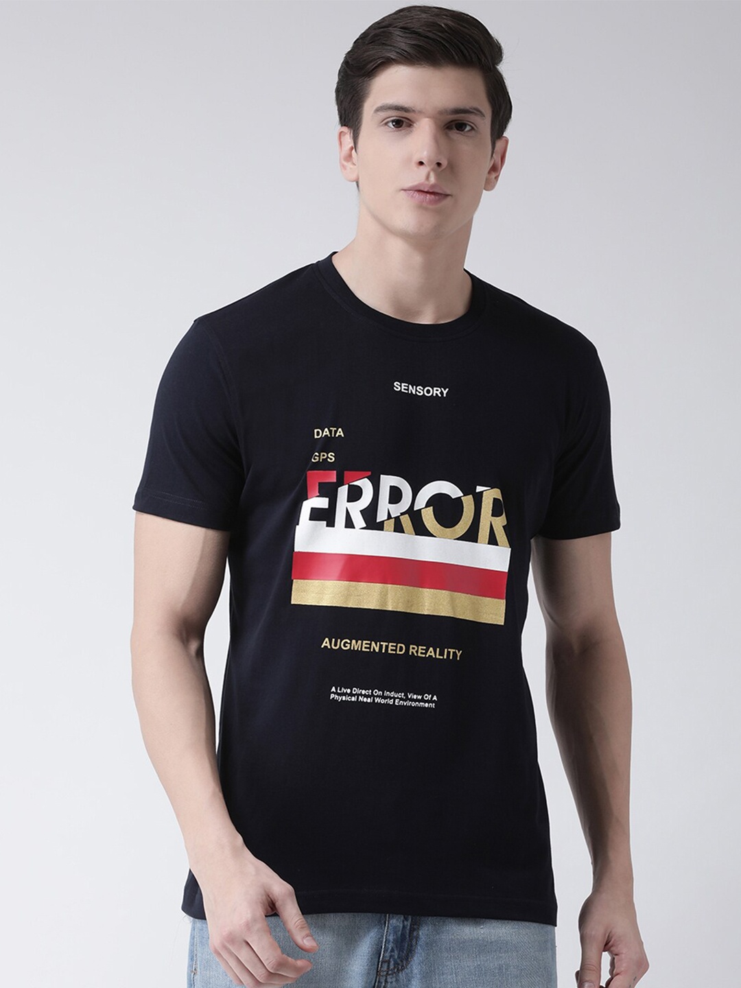 

Club York Men Navy Blue & White Typography Printed T-shirt