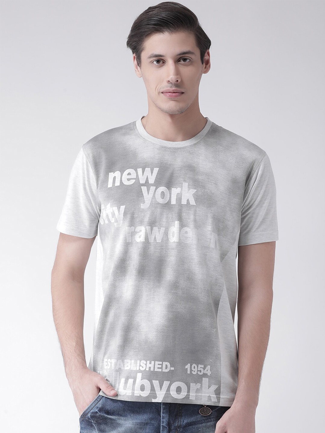 

Club York Men Grey Typography Printed T-shirt