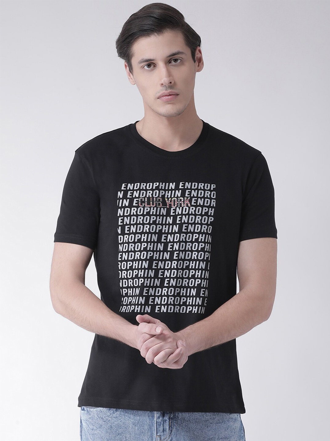 

Club York Men Black Typography Printed Cotton T-shirt