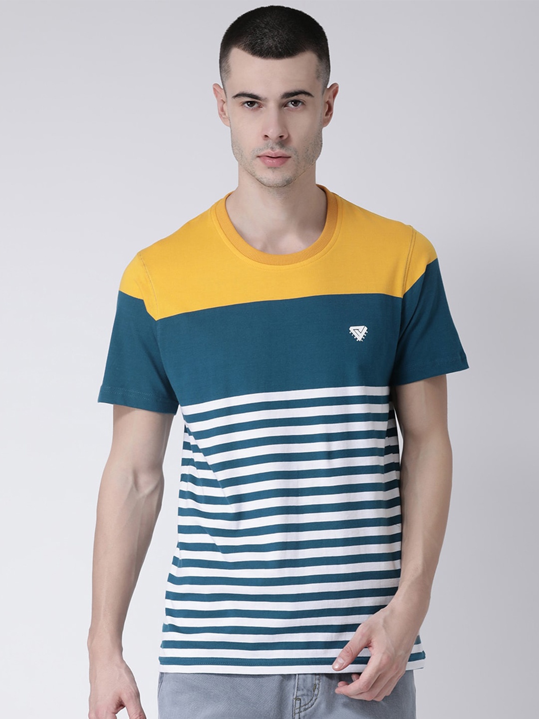 

Club York Men Teal & Yellow Striped T-shirt