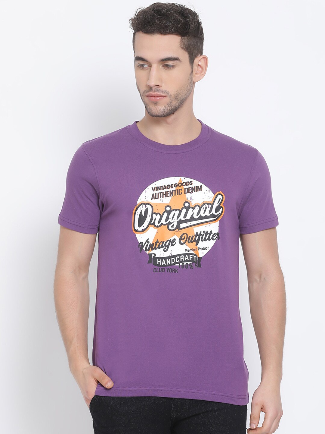 

Club York Men Purple Typography Printed Cotton T-shirt